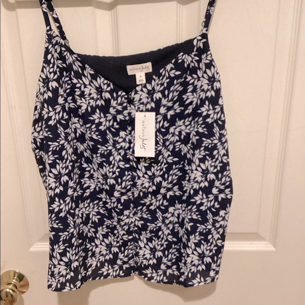 Maison Jules Patterned Cami, XL, Navy and White